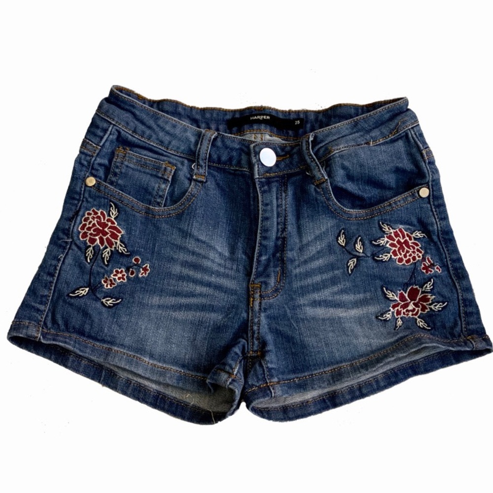 Francesca’s Embroidered Floral Denim Short